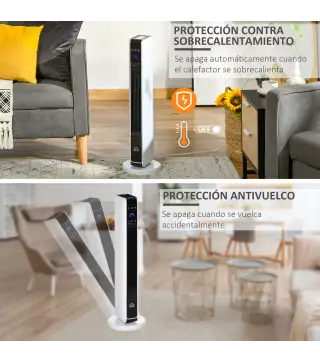 Radiador Eléctrico bajo Consumo 1100/2200W con Mando a Distancia Pantalla LED Temporizador 8H Blanco