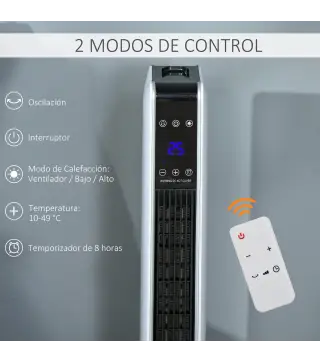Radiador Eléctrico bajo Consumo 1100/2200W con Mando a Distancia Pantalla LED Temporizador 8H Blanco