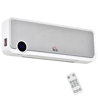 Calefactor Baño de Pared 1000W/2000W con Mando a Distancia Pantalla LED Temporizador 12H Termostato Blanco