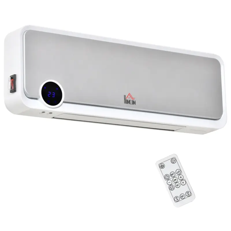 Calefactor Baño de Pared 1000W/2000W con Mando a Distancia Pantalla LED Temporizador 12H Termostato Blanco
