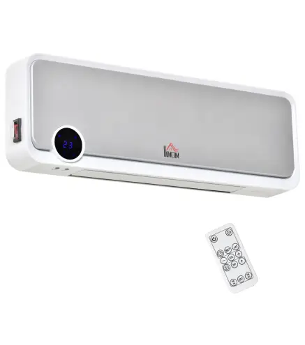Calefactor Baño de Pared 1000W/2000W con Mando a Distancia Pantalla LED Temporizador 12H Termostato Blanco