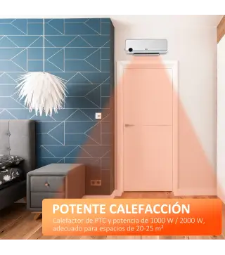 Calefactor Baño de Pared 1000W/2000W con Mando a Distancia Pantalla LED Temporizador 12H Termostato Blanco