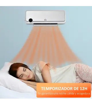 Calefactor Baño de Pared 1000W/2000W con Mando a Distancia Pantalla LED Temporizador 12H Termostato Blanco