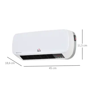 Calefactor Eléctrico Bajo Consumo, 1000W/2000W, PTC Calefactor de Baño de Pared con Pantalla LED, IPX2, 3 Modos, Protección cont