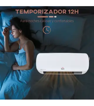 Calefactor Eléctrico Bajo Consumo, 1000W/2000W, PTC Calefactor de Baño de Pared con Pantalla LED, IPX2, 3 Modos, Protección cont