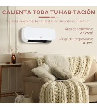 Calefactor Eléctrico Bajo Consumo, 1000W/2000W, PTC Calefactor de Baño de Pared con Pantalla LED, IPX2, 3 Modos, Protección cont