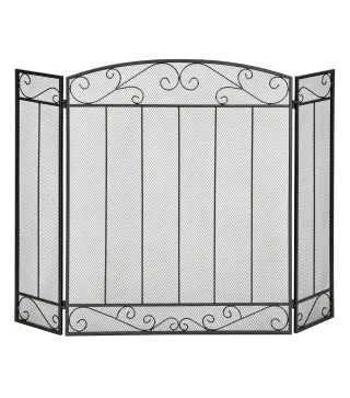 Salvachispas para Chimenea 105x80,5 cm Pantalla para Chimenea Plegable de 3 Paneles Protector de Chimenea Negro
