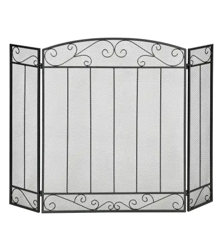 Salvachispas para Chimenea 105x80,5 cm Pantalla para Chimenea Plegable de 3 Paneles Protector de Chimenea Negro