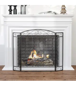 Salvachispas para Chimenea 105x80,5 cm Pantalla para Chimenea Plegable de 3 Paneles Protector de Chimenea Negro