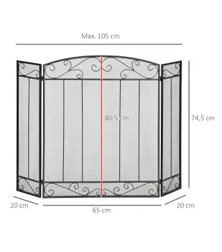 Salvachispas para Chimenea 105x80,5 cm Pantalla para Chimenea Plegable de 3 Paneles Protector de Chimenea Negro