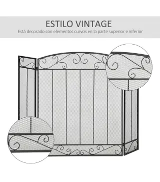 Salvachispas para Chimenea 105x80,5 cm Pantalla para Chimenea Plegable de 3 Paneles Protector de Chimenea Negro