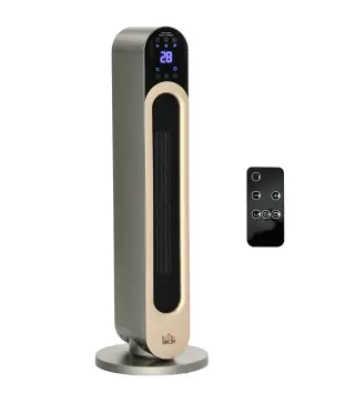 Calefactor Cerámico de Torre 1100/2200W con Mando Pantalla LED Temporizador y Oscilación Ø25x73,5 cm Plata
