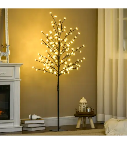 Luz de Árbol de Cerezo con 150 Luces LED Lámpara Decorativa de Flor de Cerezo para Interiores 17x17x150 cm Negro