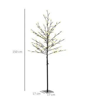 Luz de Árbol de Cerezo con 150 Luces LED Lámpara Decorativa de Flor de Cerezo para Interiores 17x17x150 cm Negro