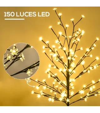 Luz de Árbol de Cerezo con 150 Luces LED Lámpara Decorativa de Flor de Cerezo para Interiores 17x17x150 cm Negro