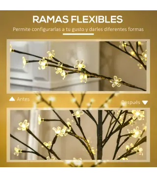 Luz de Árbol de Cerezo con 150 Luces LED Lámpara Decorativa de Flor de Cerezo para Interiores 17x17x150 cm Negro