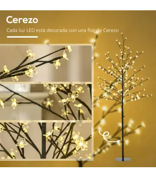 Luz de Árbol de Cerezo con 150 Luces LED Lámpara Decorativa de Flor de Cerezo para Interiores 17x17x150 cm Negro
