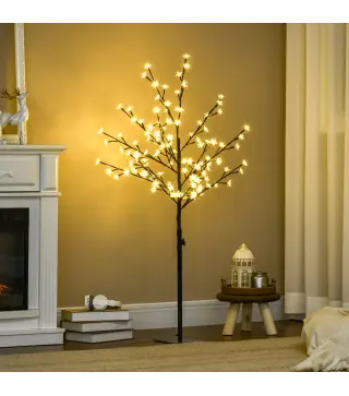 Árbol de Flor de Cerezo con 120 Luces LED IP44 en Blanco Cálido Decoración para Interiores 17x17x120 cm Negro