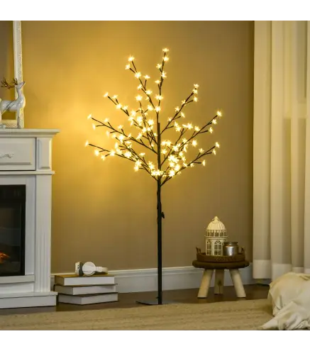 Árbol de Flor de Cerezo con 120 Luces LED IP44 en Blanco Cálido Decoración para Interiores 17x17x120 cm Negro