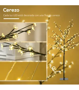 Árbol de Flor de Cerezo con 120 Luces LED IP44 en Blanco Cálido Decoración para Interiores 17x17x120 cm Negro