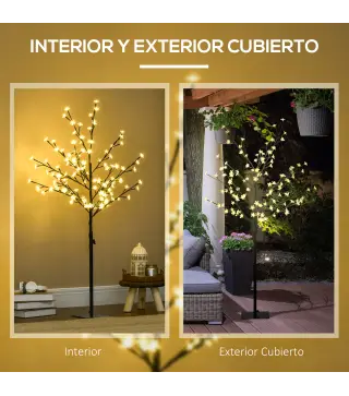 Árbol de Flor de Cerezo con 120 Luces LED IP44 en Blanco Cálido Decoración para Interiores 17x17x120 cm Negro