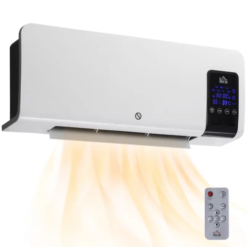 Calefactor Eléctrico de Pared 1000W/2000W Estufa con Pantalla LED y Mando a Distancia 54,5x12x21,5 cm Blanco