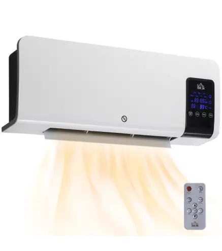 Calefactor Eléctrico de Pared 1000W/2000W Estufa con Pantalla LED y Mando a Distancia 54,5x12x21,5 cm Blanco