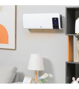 Calefactor Eléctrico de Pared 1000W/2000W Estufa con Pantalla LED y Mando a Distancia 54,5x12x21,5 cm Blanco