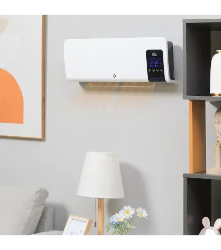 Calefactor Eléctrico de Pared 1000W/2000W Estufa con Pantalla LED y Mando a Distancia 54,5x12x21,5 cm Blanco