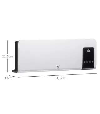 Calefactor Eléctrico de Pared 1000W/2000W Estufa con Pantalla LED y Mando a Distancia 54,5x12x21,5 cm Blanco