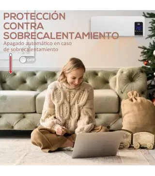Calefactor Eléctrico de Pared 1000W/2000W Estufa con Pantalla LED y Mando a Distancia 54,5x12x21,5 cm Blanco