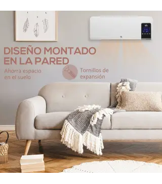 Calefactor Eléctrico de Pared 1000W/2000W Estufa con Pantalla LED y Mando a Distancia 54,5x12x21,5 cm Blanco