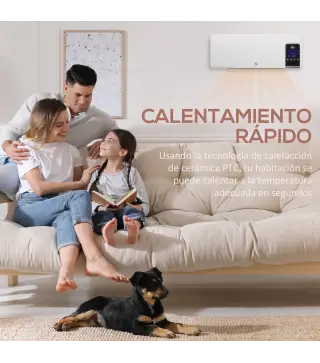 Calefactor Eléctrico de Pared 1000W/2000W Estufa con Pantalla LED y Mando a Distancia 54,5x12x21,5 cm Blanco