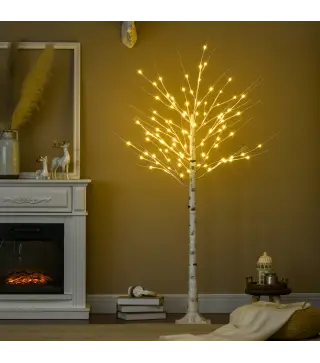 Árbol de Abedul Altura 180 cm con 96 Luces LED IP44 Blanco Cálido Decoración para Interiores 22x22x180 cm Blanco