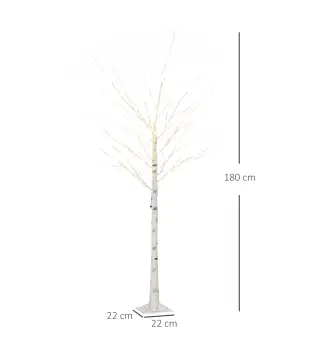 Árbol de Abedul Altura 180 cm con 96 Luces LED IP44 Blanco Cálido Decoración para Interiores 22x22x180 cm Blanco