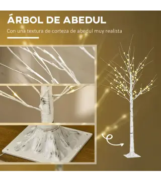 Árbol de Abedul Altura 180 cm con 96 Luces LED IP44 Blanco Cálido Decoración para Interiores 22x22x180 cm Blanco