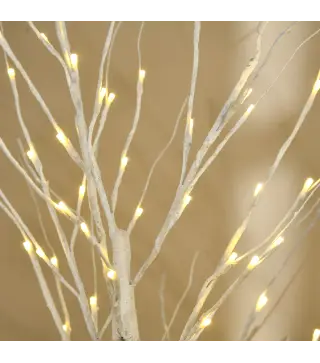 Árbol de Abedul Altura 180 cm con 96 Luces LED IP44 Blanco Cálido Decoración para Interiores 22x22x180 cm Blanco