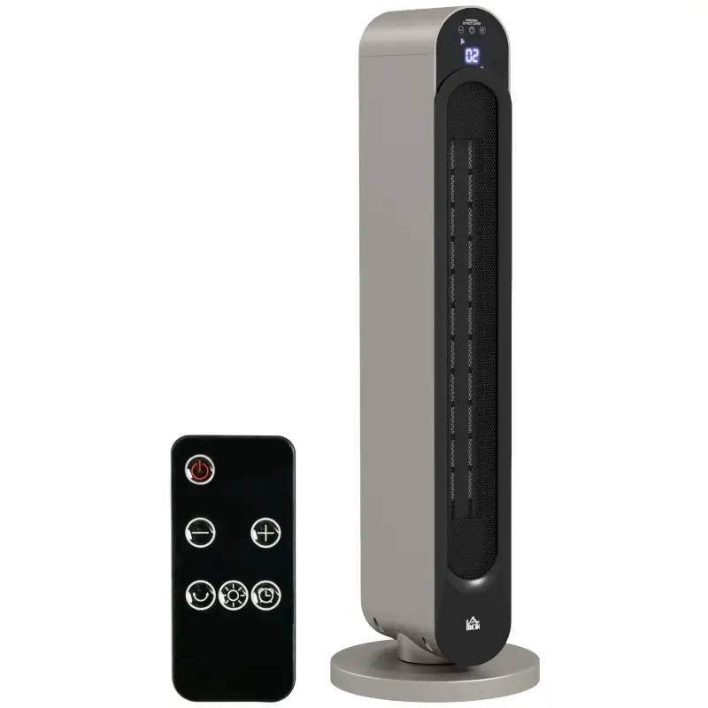 Calefactor Cerámico de Torre 1100/2200W Mando Pantalla LED Temporizador y Oscilación Ø25x73,5 cm Plata y Negro Calefactor Cerámico de Torre 1100/2200W Mando Pantalla LED Temporizador y Oscilación Ø25x73,5 cm Plata y Negro