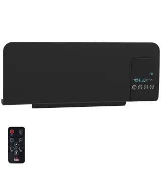 Calefactor Eléctrico de Pared 1000W/2000W Estufa con Pantalla LED y Mando a Distancia 54,5x12x21,5 cm Negro