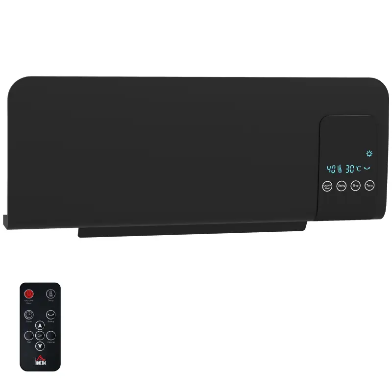 Calefactor Eléctrico de Pared 1000W/2000W Estufa con Pantalla LED y Mando a Distancia 54,5x12x21,5 cm Negro