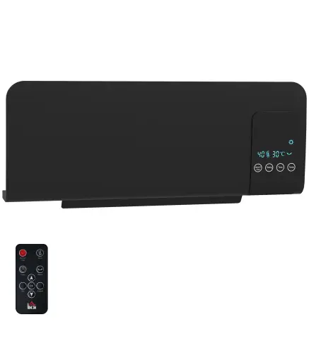 Calefactor Eléctrico de Pared 1000W/2000W Estufa con Pantalla LED y Mando a Distancia 54,5x12x21,5 cm Negro