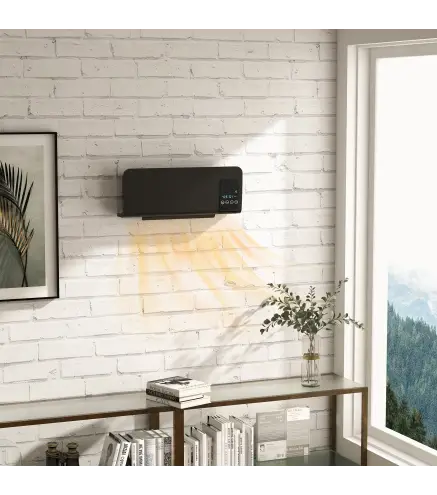 Calefactor Eléctrico de Pared 1000W/2000W Estufa con Pantalla LED y Mando a Distancia 54,5x12x21,5 cm Negro