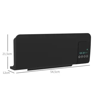 Calefactor Eléctrico de Pared 1000W/2000W Estufa con Pantalla LED y Mando a Distancia 54,5x12x21,5 cm Negro