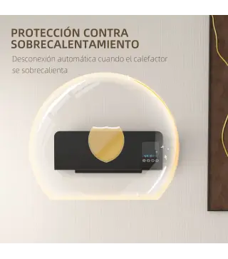 Calefactor Eléctrico de Pared 1000W/2000W Estufa con Pantalla LED y Mando a Distancia 54,5x12x21,5 cm Negro