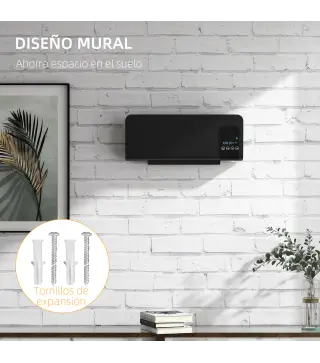 Calefactor Eléctrico de Pared 1000W/2000W Estufa con Pantalla LED y Mando a Distancia 54,5x12x21,5 cm Negro