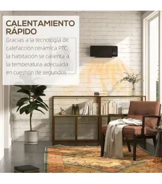 Calefactor Eléctrico de Pared 1000W/2000W Estufa con Pantalla LED y Mando a Distancia 54,5x12x21,5 cm Negro