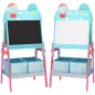Pizarra Infantil de Doble Cara con 2 Cajas de Tela Caballete de Pintura para Niños con Estampado de Animales Azul