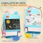 Pizarra Infantil de Doble Cara con 2 Cajas de Tela Caballete de Pintura para Niños con Estampado de Animales Azul