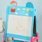 Pizarra Infantil de Doble Cara con 2 Cajas de Tela Caballete de Pintura para Niños con Estampado de Animales Azul