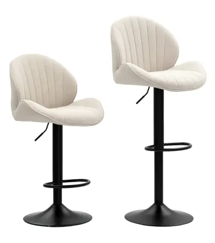 Juego de 2 Taburetes de Bar Giratorios con Altura Ajustable 62-83 cm Tapizada en Chenilla Respaldo y Reposapiés Beige